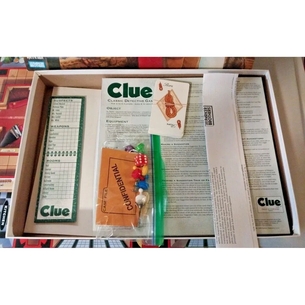 1998 Parker Brothers Clue Classic Detective Game Complete Strategy 8+